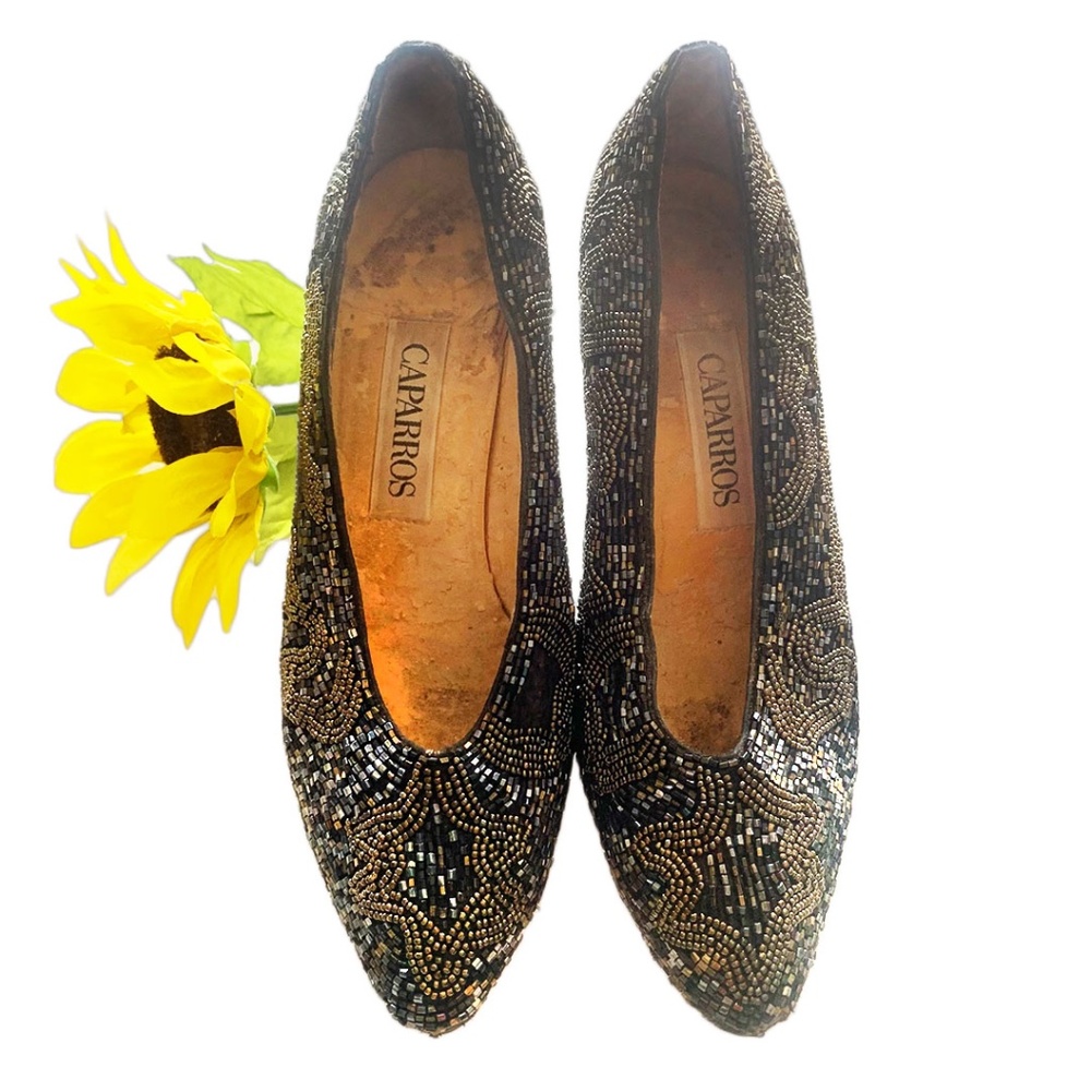 VINTAGE Caparros swirling beaded heels